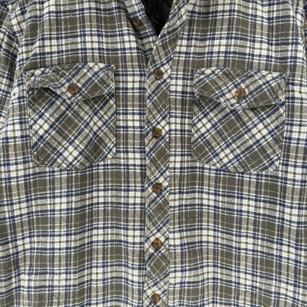 Levi's Insulated Flannel‎ Shacket Men's Lg Grunge Green Grey Quilted Lining - Picture 3 of 4